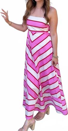 Entro Darlene Sleeveless Midi Dress In Pink/ Cream
