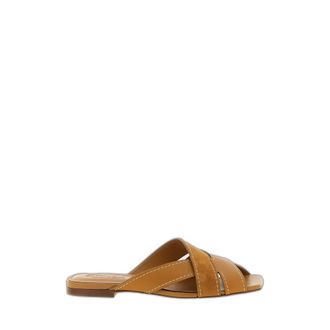 Tod's Schoenen, Dames, Beige, 39 EU, Leer, Sandaal met gekruiste bandjes en vierkante neus