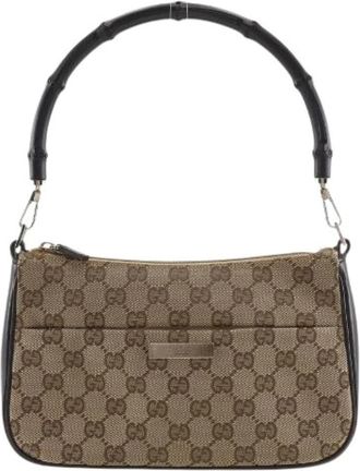 Gucci Pre-owned Bamboo GG Canvas Shoulder Bag - Dames - Vintage Mini Tas - Bruin - ONE Size - Bamboe - Vintage