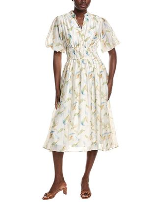 Gracia Puff Sleeve Elastic Waist Midi Dress