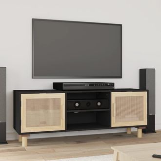 vidaXL Vidaxl - Mueble Para Tv Madera Maciza Pino Y Rat&aacute;n Natural 105x30x40 Cm