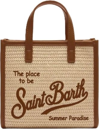 MC2 Saint Barth Rectangular Woven Tote Bag with Leather Trim