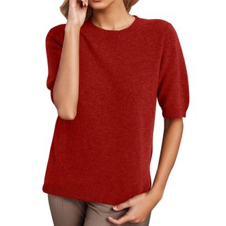 Generic HUIFUAO Crew Neck Sweatshirts Women Oversized Oversized V Neck Short Sleeve Sweater Basic Elegant Pullover Lightweight Tops Sweatshirts (A02-Red, L) A