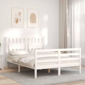 Berkfield Home Beautiful Bed Frame with Headboard White Small Double Solid Wood