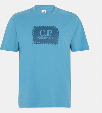 C.P. Company Mens Mens Block Logo Regular Fit T Shirt - Blue - Size: 34/32