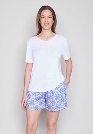 Joop Pyjamaoberteil JOOP, Damen, Gr. 34, wei&szlig;, Jersey, Obermaterial: 95% Modal, 5% Elasthan, bequem h&uuml;ftbedeckend, V-Ausschnitt, Shirts Pyjamaoberteil, mit