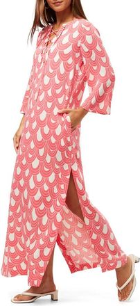 Trina Turk Catamaran Printed Lace Up Dress in Coral Crush/whitewash at Nordstrom, Size X-Small
