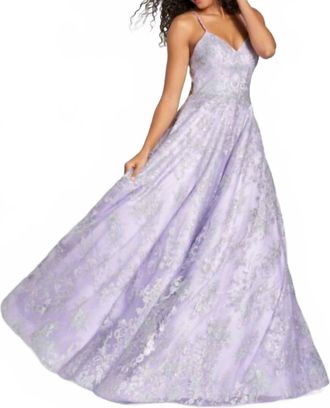 Mon Cheri Side Pockets Strappy Back Dress In Violet/silver