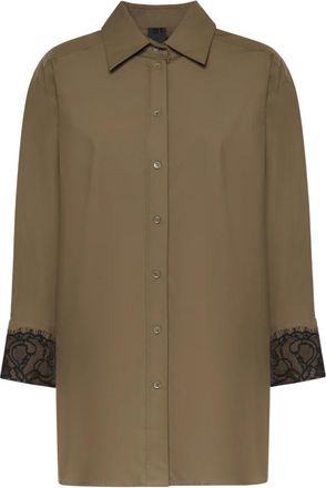 Pinko Poplin Blouse met Kantdetails - Dames - Overhemden - Groen - M - Katoen - Overhemden
