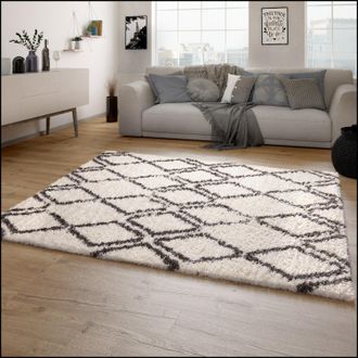 Paco Home Paco Home - Alfombra Sal&oacute;n Pelo Largo Shaggy Pelo Largo Escandinava Rombos Moderna 120x160 Cm, Crema 4