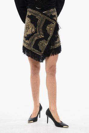 Balmain Minigonna A Portafoglio Sfrangiata Con Borchie Balmain