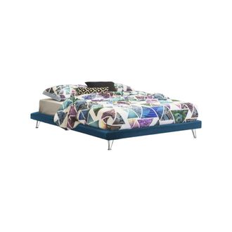 Talamo Italia Cama Matrimonial Isabella, Cama Fija En Tela Con Pies, 100% Made In Italy, Adecuado Para Colch&oacute;n 160x190 Cm, Azul, Con Embalaje Reforzado - Talamo Ita