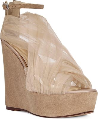 Azalea Wang Ballerine Platform Wedge Ankle Strap Sandal in Beige at Nordstrom, Size 10