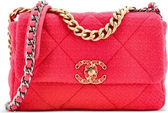 Chanel 19 Flap Bag Quilted Tweed Medium crossbody bag - Roze