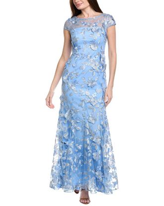 Adrianna Papell Floral Embroidered Godet Gown