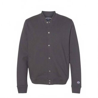 Champion Men Varsity Bomber Jacket In Charcoal Gray
