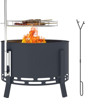 OUTSUNNY Portable Fire Pit - 58 cm Round Firepit with Grill Grate - Black | TJ Hughes