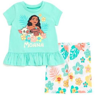 Disney Toy Story Girls 2-Piece T-Shirt and Bike Shorts Set in Moana Pua Mint at Nordstrom, Size 10-12