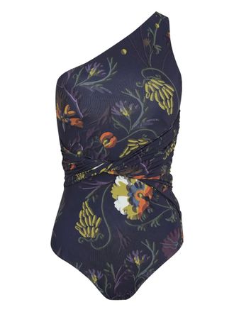 Brigitte floral-print one-shoulder swimsuit - Black