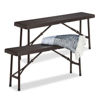 Relaxdays Set 2 Bancos Plegables Jard&iacute;n, Terraza Y Patio, Efecto Madera, Pl&aacute;stico, Banquillo Camping 42x100x25cm, Marr&oacute;n - Relaxdays