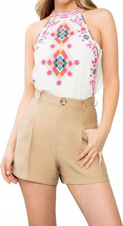THML Clothing Halter Neck Embroidered Top In White
