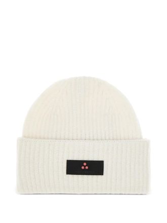 Peuterey ribbed logo-plaque beanie hat - men - Polyamide/Cashmere/Wool/Viscose - One Size - White