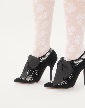 Valentino Garavani Stivaletto Rockocò In Velluto Con Ricamo Di Perline 105Mm Donna NERO 38.5