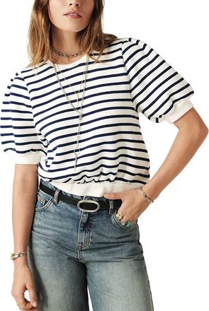 BA&SH Tamar Puff Sleeve Sweatshirt In Blue Cream