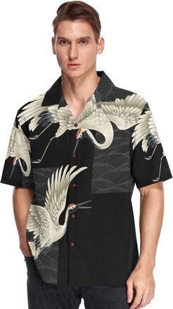 Alaza Hawaiian Shirts for Men Adult, Chinese Japanese Crane Mens Shirts Shortsleeve Summer Hawaiian Casual Shirts Beach Shirt, XXL