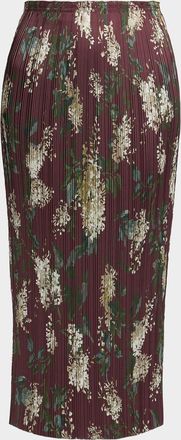 Vince Lilac Print Micro-Pleated Midi Skirt