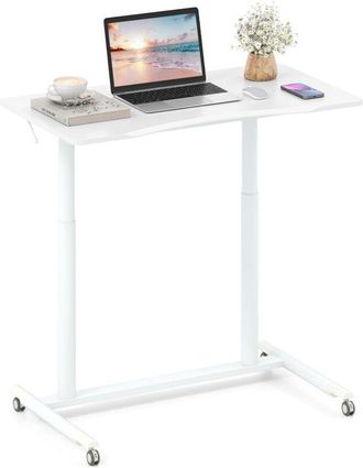 Costway Tavolo con ruote per divano letto da 95 x 52 cm, scrivania regolabile in altezza, tavolino laterale, gazebo a C con ruote bloccabili, bianco