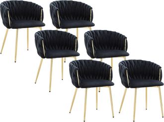 Vente-Unique Conjunto de 6 sillas con apoyabrazos de terciopelo y metal dorado - Negro - ELEGANO