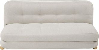 Beliani Sofa Bed Off-White Faux Linen Upholstery Wooden Legs 2 Seater Sleeping Function Quilted Living Room Bedroom Guest Room ESBJERG