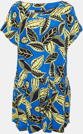 Moschino Boutique Moschino Blue Printed Rayon Shirred Detail Mini Dress