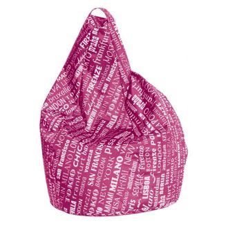 Talamo Italia Dmora Poltrona a sacco con fantasia con scritte, colore fuxia e bianco, Misure 80 x 120 x 80 cm, con imballo rinforzato