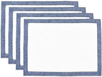 Solino Home Linen Placemats Set of 4, 14 x 19 Inch for Dining Table, Holiday and Everyday Table Decor - Classic in Chambray Indigo And White at