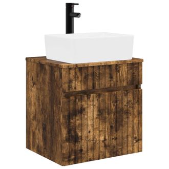 vidaXL Vanidad De Lavabo Montada En La Pared Roble Ahumado Vidaxl
