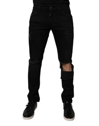 Dolce & Gabbana Black Ripped Cotton Skinny Men Denim Jeans Elastane Clothing