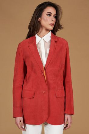 D'Arienzo Giacca blazer in pelle scamosciata colore corallo DArienzo, Seleziona Taglia S, Colore Rosso