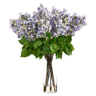 Nearly Natural 24-in Artificial Lilac Arrangement with Cylinder Glass Vase in Purple at Nordstrom