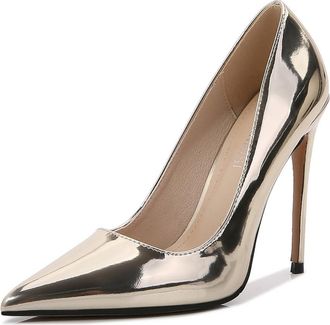 Generic Gold,5.5 UK,Womens Leather PU High Heels Pumps Closed Pointed Toe Stiletto 4.7IN Heel Slip On Dress Wedding Party Bridal Prom Shoes