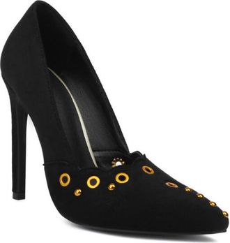 Generic Womens Faux Suede Court Shoes with Studded Pointed Toe Dress Pumps Stiletto High Heel Office Shoes,Black,3.5 UK