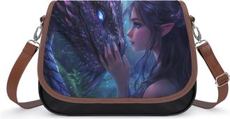 Generic Beauty And Dragon Crossbody Bag Womens Handbag PU Message Bags Shoulder Purse with Adjustable Strap