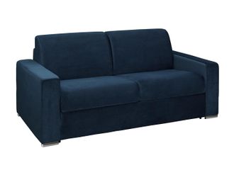 Vente-Unique Sof&aacute; cama de 3 plazas tipo italiano de terciopelo CALITO - Azul noche - Cama de 140 cm - Colch&oacute;n de 18 cm con memoria de forma