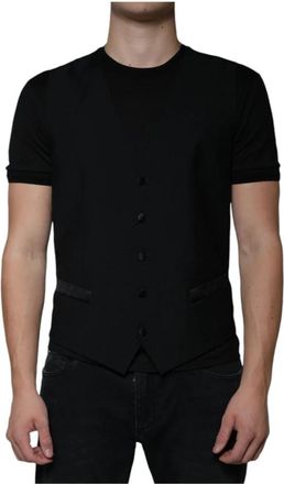 Dolce & Gabbana Zwarte wollen formele jurkvest - Heren - Gillet - Zwart - L - Wol - Kostuums