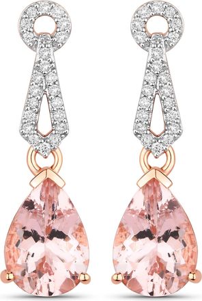 Diana M. Jewels Pink Morganite Pears 10x7mm ( Height: 4.50-5mm ) - 2Pcs + White Diamond F/C Round 1mm( I1-I2/I color ) - 44Pcs ( J Back ) ( White Pen Rhodium ) ( Push