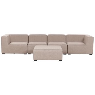 Beliani Sof&aacute; 4 Plazas Modular Beige Arena Negro Con Reposapi&eacute;s Poli&eacute;ster Jard&iacute;n Exterior Arezzo