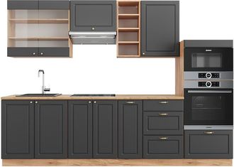 Vicco Mueble De Cocina Fame-line, Antracita Casa De Campo/roble Kraft Dorado, 280 Cm Sin Encimera