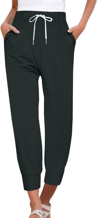 Generic Womens Cropped Trousers Drawstring Elastic Waist Petite Joggers for Women Straight Leg Solid Color Casual Sweatpants with Pockets Athletic Travel Capr