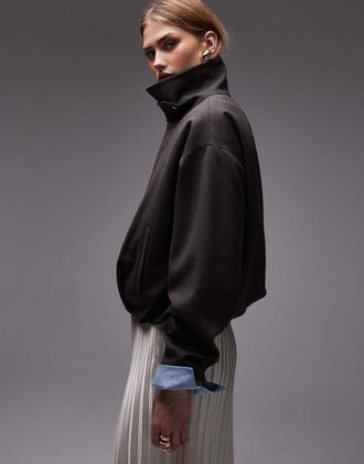 Asos Giacca grigia con scollo a imbuto e drappeggio sul retro-Marrone